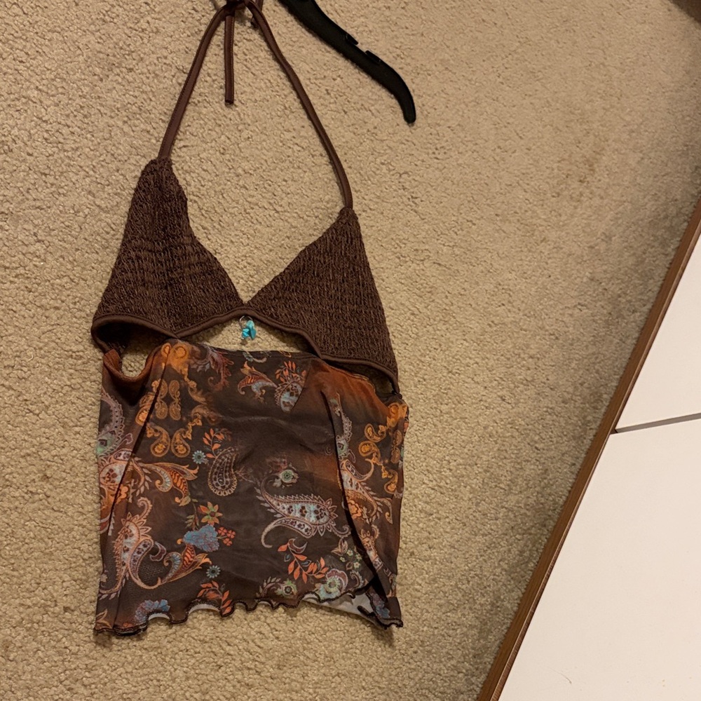 Brown Paisley Halter Top